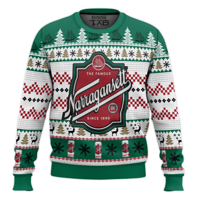 Hooktab Narragansett Beer Ugly Christmas Sweater