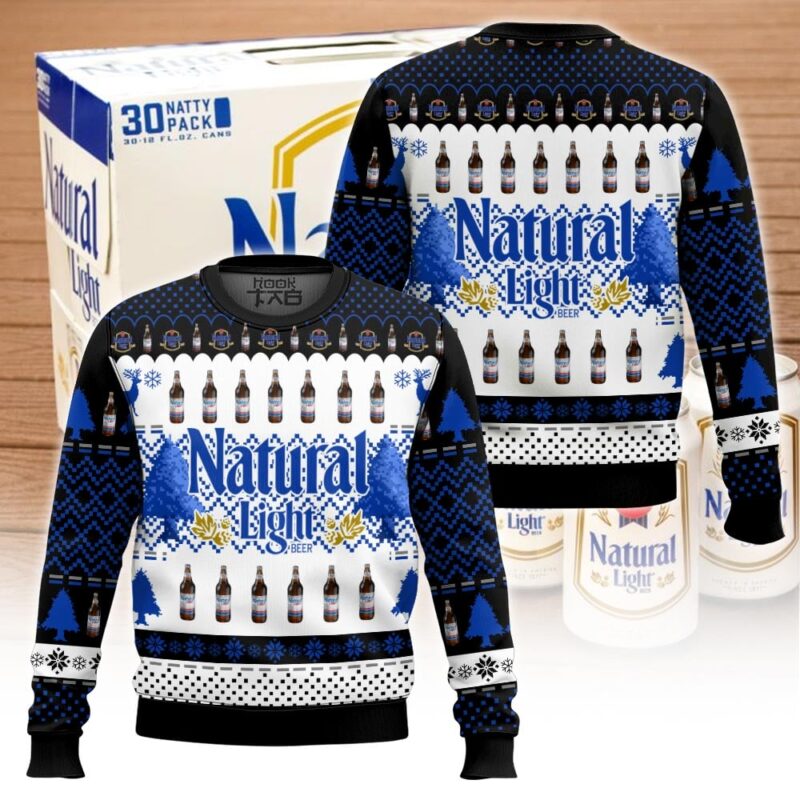 Hooktab Natural Light Beer Ugly Christmas Sweater Hooktab Natural Light Beer Ugly Christmas Sweater