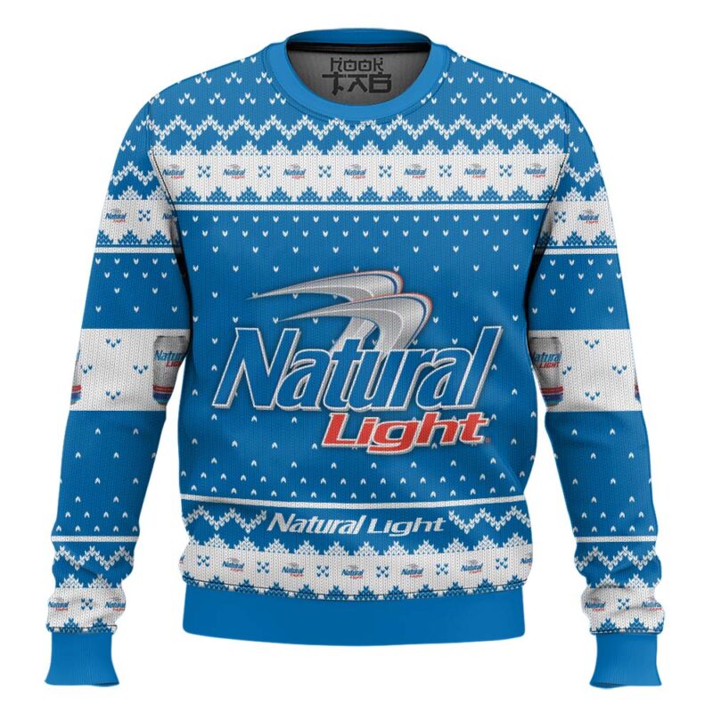 Hooktab Natural Light Lager Beer Ugly Christmas Sweater