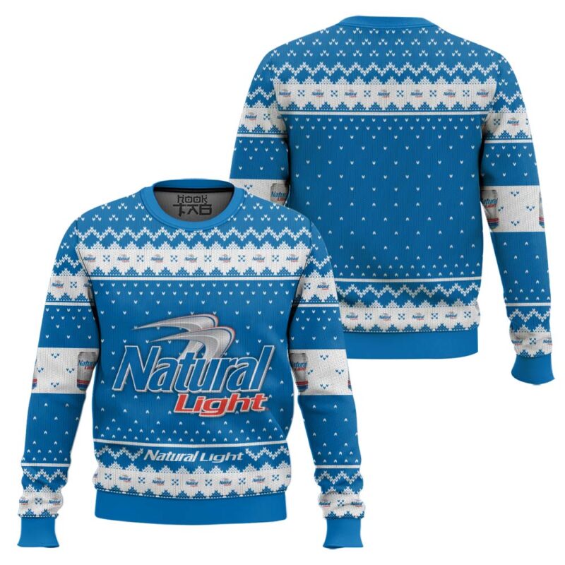 Hooktab Natural Light Lager Beer Ugly Christmas Sweater Hooktab Natural Light Lager Beer Ugly Christmas Sweater