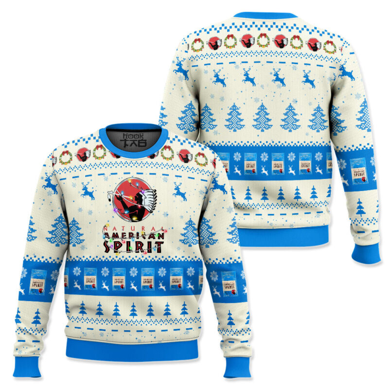 Hooktab Nature American Spirit Cigarettes Ugly Christmas Sweater Hooktab Nature American Spirit Cigarettes Ugly Christmas Sweater
