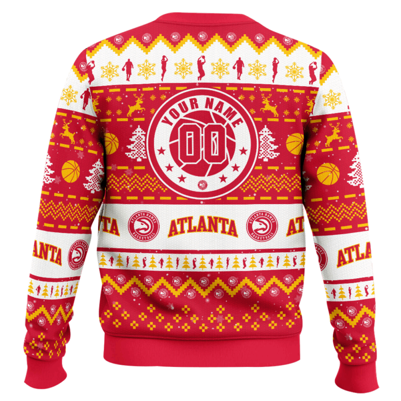 Hooktab NBA Atlanta Hawks Custom Name And Number Ugly Christmas Sweater Hooktab NBA Atlanta Hawks Custom Name And Number Ugly Christmas Sweater