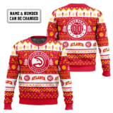 Hooktab NBA Atlanta Hawks Custom Name And Number Ugly Christmas Sweater