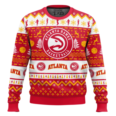 Hooktab NBA Atlanta Hawks Custom Name And Number Ugly Christmas Sweater
