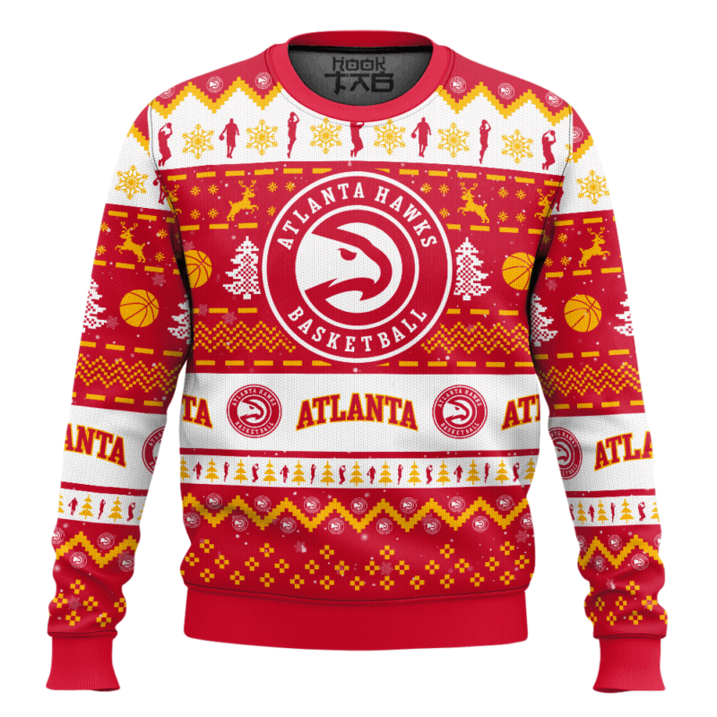 Hooktab NBA Atlanta Hawks Custom Name And Number Ugly Christmas Sweater