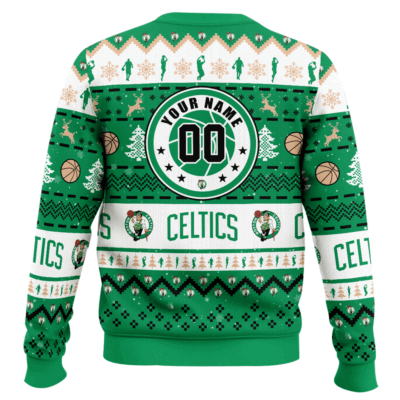 Hooktab NBA Boston Celtics Custom Name And Number Ugly Christmas Sweater