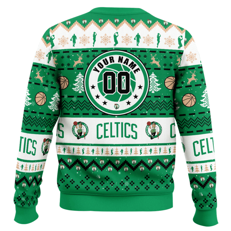 Hooktab NBA Boston Celtics Custom Name And Number Ugly Christmas Sweater Hooktab NBA Boston Celtics Custom Name And Number Ugly Christmas Sweater