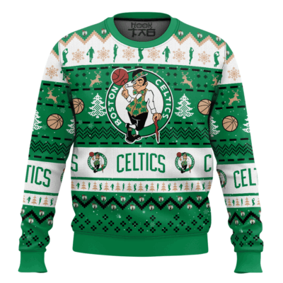 Hooktab NBA Boston Celtics Custom Name And Number Ugly Christmas Sweater