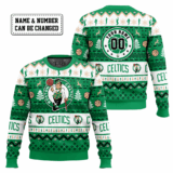 Hooktab NBA Boston Celtics Custom Name And Number Ugly Christmas Sweater