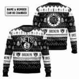 Hooktab NBA Brooklyn Nets Custom Name And Number Ugly Christmas Sweater