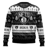 Hooktab NBA Brooklyn Nets Custom Name And Number Ugly Christmas Sweater