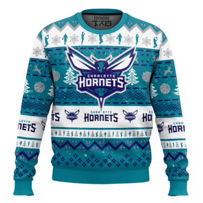 Hooktab NBA Charlotte Hornets Custom Name And Number Ugly Christmas Sweater