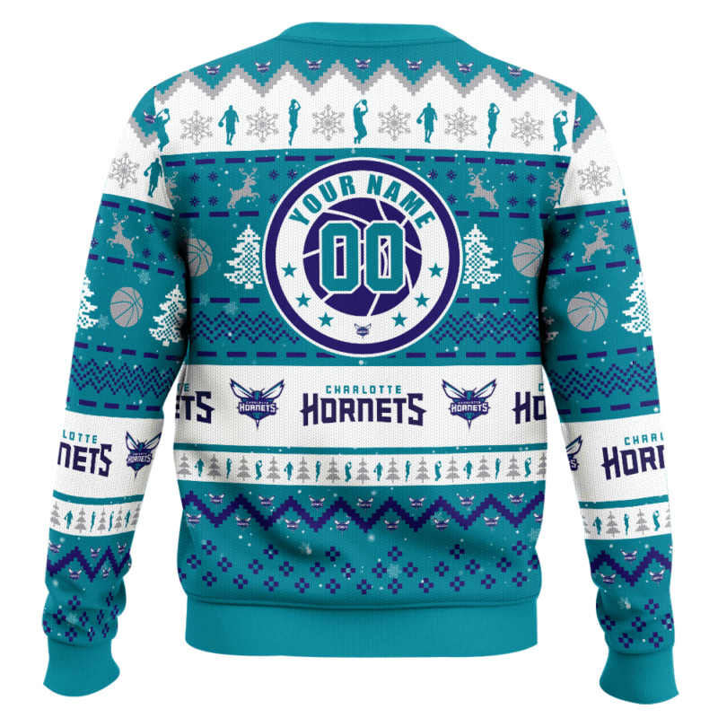 Hooktab NBA Charlotte Hornets Custom Name And Number Ugly Christmas Sweater Hooktab NBA Charlotte Hornets Custom Name And Number Ugly Christmas Sweater