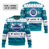 Hooktab NBA Charlotte Hornets Custom Name And Number Ugly Christmas Sweater