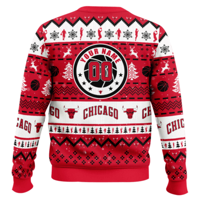 Hooktab NBA Chicago Bulls Custom Name And Number Ugly Christmas Sweater