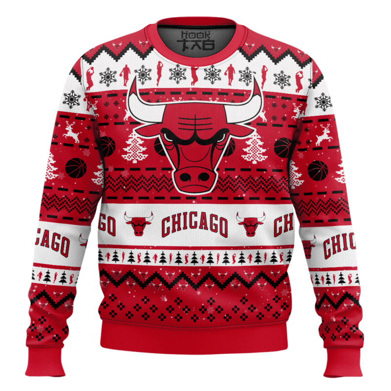 Hooktab NBA Chicago Bulls Custom Name And Number Ugly Christmas Sweater