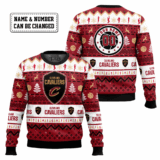 Hooktab NBA Cleveland Cavaliers Custom Name And Number Ugly Christmas Sweater