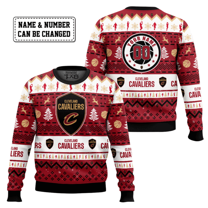 Hooktab NBA Cleveland Cavaliers Custom Name And Number Ugly Christmas Sweater Hooktab NBA Cleveland Cavaliers Custom Name And Number Ugly Christmas Sweater