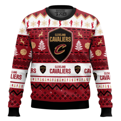 Hooktab NBA Cleveland Cavaliers Custom Name And Number Ugly Christmas Sweater