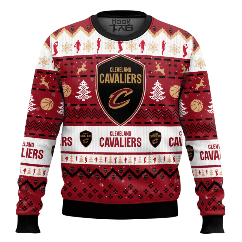 Hooktab NBA Cleveland Cavaliers Custom Name And Number Ugly Christmas Sweater