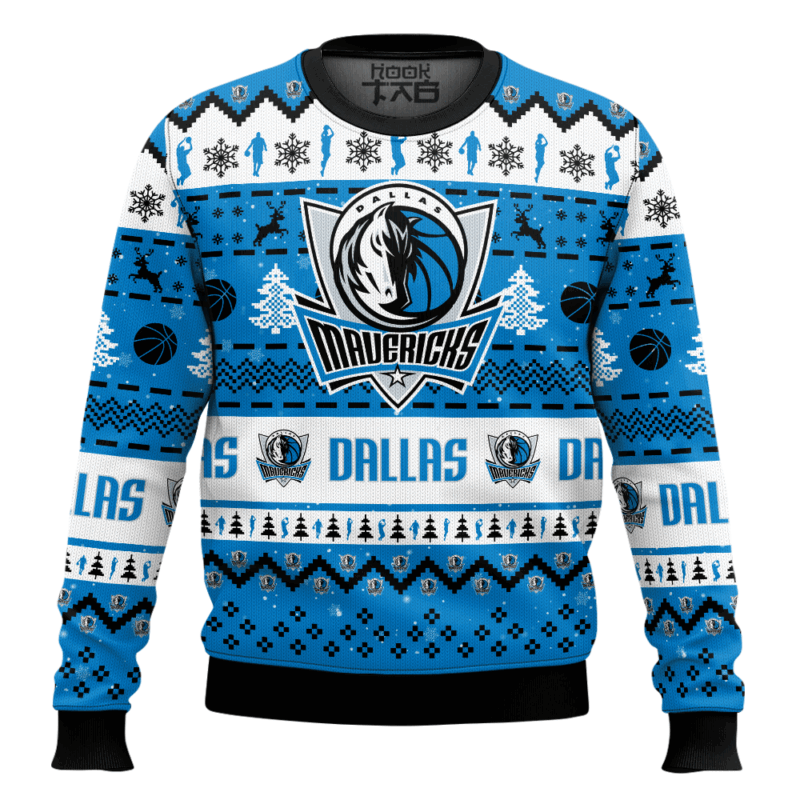 Hooktab NBA Dallas Mavericks Custom Name And Number Ugly Christmas Sweater