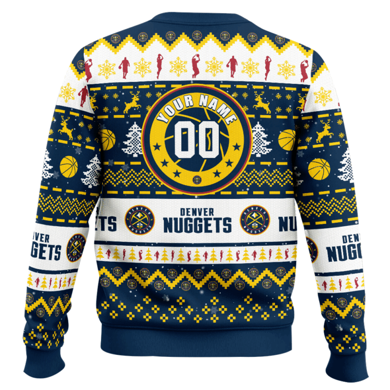 Hooktab NBA Denver Nuggets Custom Name And Number Ugly Christmas Sweater Hooktab NBA Denver Nuggets Custom Name And Number Ugly Christmas Sweater