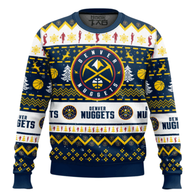 Hooktab NBA Denver Nuggets Custom Name And Number Ugly Christmas Sweater