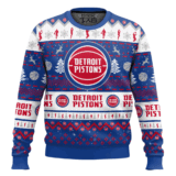 Hooktab NBA Detroit Pistons Custom Name And Number Ugly Christmas Sweater
