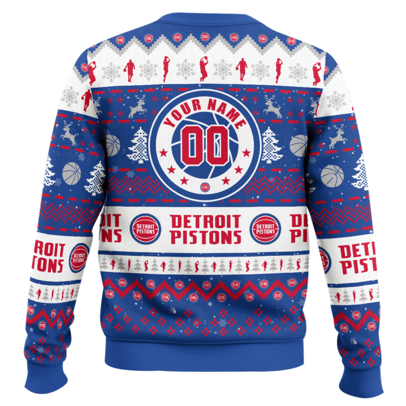 Hooktab NBA Detroit Pistons Custom Name And Number Ugly Christmas Sweater Hooktab NBA Detroit Pistons Custom Name And Number Ugly Christmas Sweater