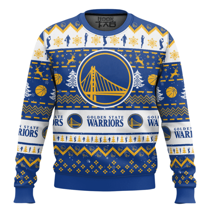 Hooktab NBA Golden State Warriors Custom Name And Number Ugly Christmas Sweater
