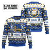 Hooktab NBA Golden State Warriors Custom Name And Number Ugly Christmas Sweater
