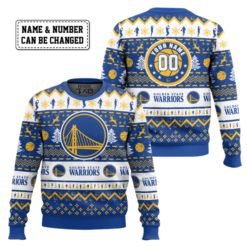 Hooktab NBA Golden State Warriors Custom Name And Number Ugly Christmas Sweater Hooktab NBA Golden State Warriors Custom Name And Number Ugly Christmas Sweater