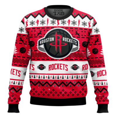 Hooktab NBA Houston Rockets Custom Name And Number Ugly Christmas Sweater