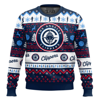 Hooktab NBA Los Angeles Clippers Custom Name And Number Ugly Christmas Sweater
