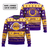 Hooktab NBA Los Angeles Lakers Custom Name And Number Ugly Christmas Sweater
