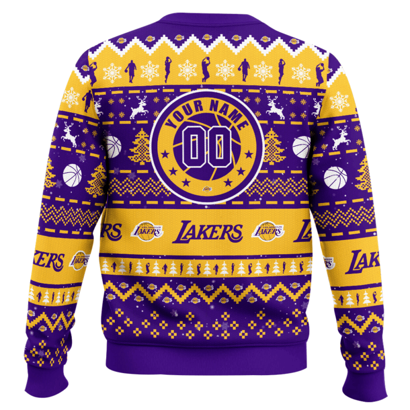 Hooktab NBA Los Angeles Lakers Custom Name And Number Ugly Christmas Sweater Hooktab NBA Los Angeles Lakers Custom Name And Number Ugly Christmas Sweater