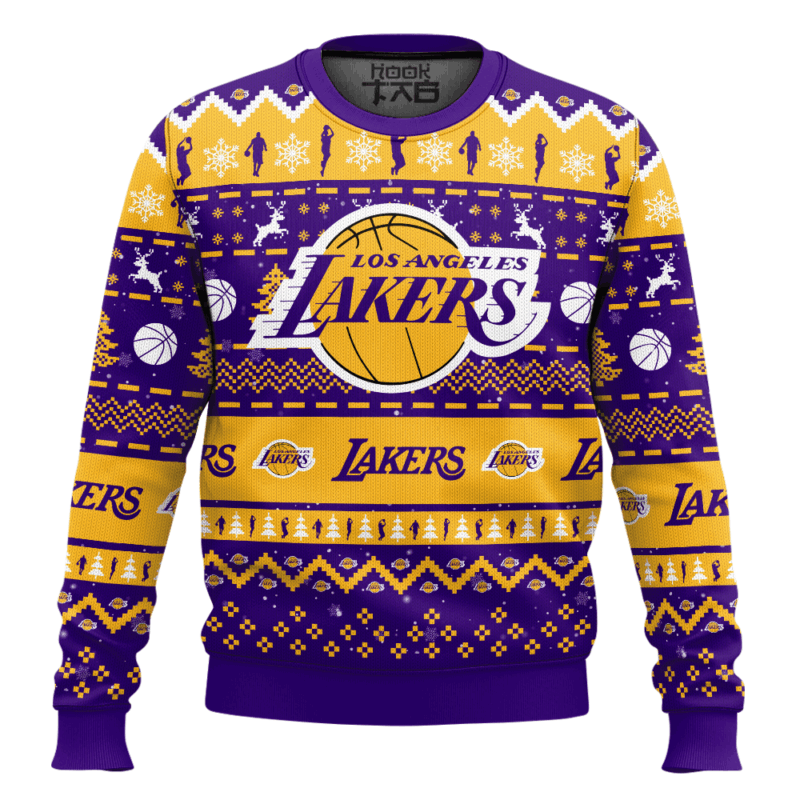 Hooktab NBA Los Angeles Lakers Custom Name And Number Ugly Christmas Sweater