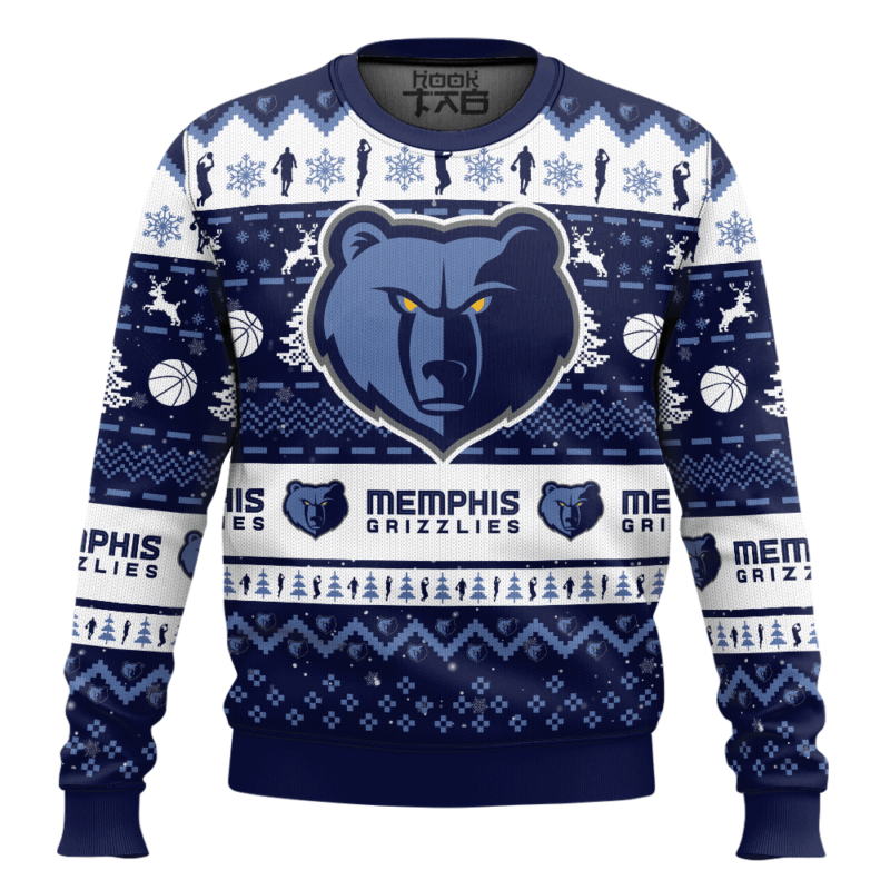 Hooktab NBA Memphis Grizzlies Custom Name And Number Ugly Christmas Sweater