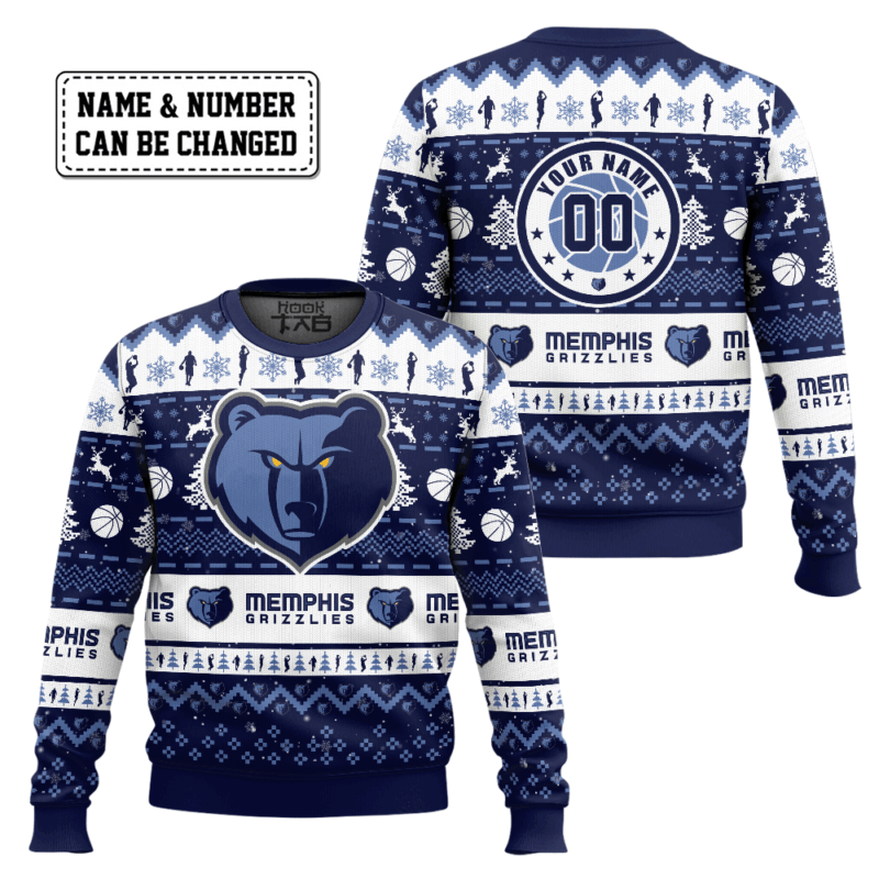 Hooktab NBA Memphis Grizzlies Custom Name And Number Ugly Christmas Sweater Hooktab NBA Memphis Grizzlies Custom Name And Number Ugly Christmas Sweater
