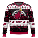 Hooktab NBA Miami Heat Custom Name And Number Ugly Christmas Sweater