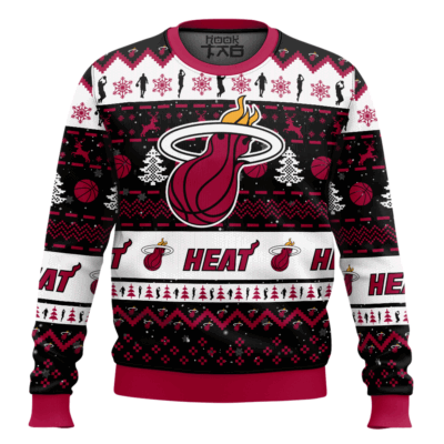 Hooktab NBA Miami Heat Custom Name And Number Ugly Christmas Sweater