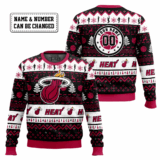 Hooktab NBA Miami Heat Custom Name And Number Ugly Christmas Sweater