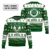 Hooktab NBA Milwaukee Bucks Custom Name And Number Ugly Christmas Sweater