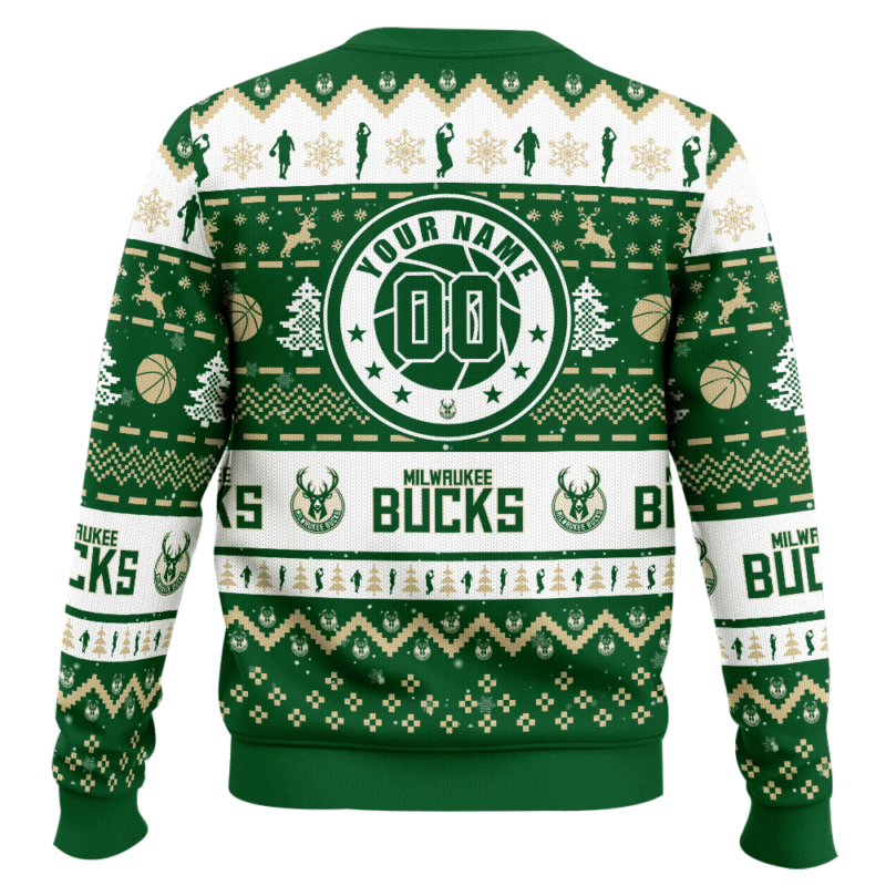 Hooktab NBA Milwaukee Bucks Custom Name And Number Ugly Christmas Sweater Hooktab NBA Milwaukee Bucks Custom Name And Number Ugly Christmas Sweater