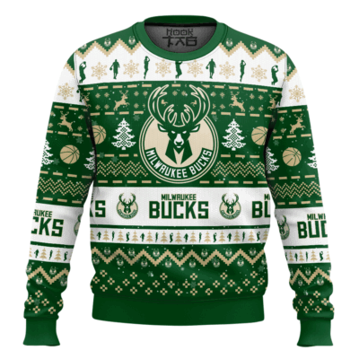 Hooktab NBA Milwaukee Bucks Custom Name And Number Ugly Christmas Sweater