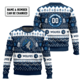 Hooktab NBA Minnesota Timberwolves Custom Name And Number Ugly Christmas Sweater
