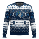 Hooktab NBA Minnesota Timberwolves Custom Name And Number Ugly Christmas Sweater
