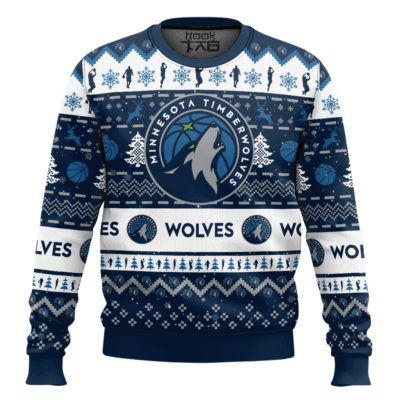 Hooktab NBA Minnesota Timberwolves Custom Name And Number Ugly Christmas Sweater