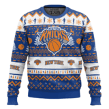 Hooktab NBA New York Knicks Custom Name And Number Ugly Christmas Sweater