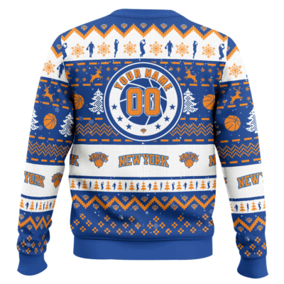 Hooktab NBA New York Knicks Custom Name And Number Ugly Christmas Sweater
